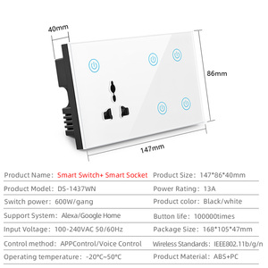 Smart WIFI 4Gang 1Way senza fili Touch Switch con 3Pn elettrico Multi funzione parete presa WIFI con Alexa Google Home