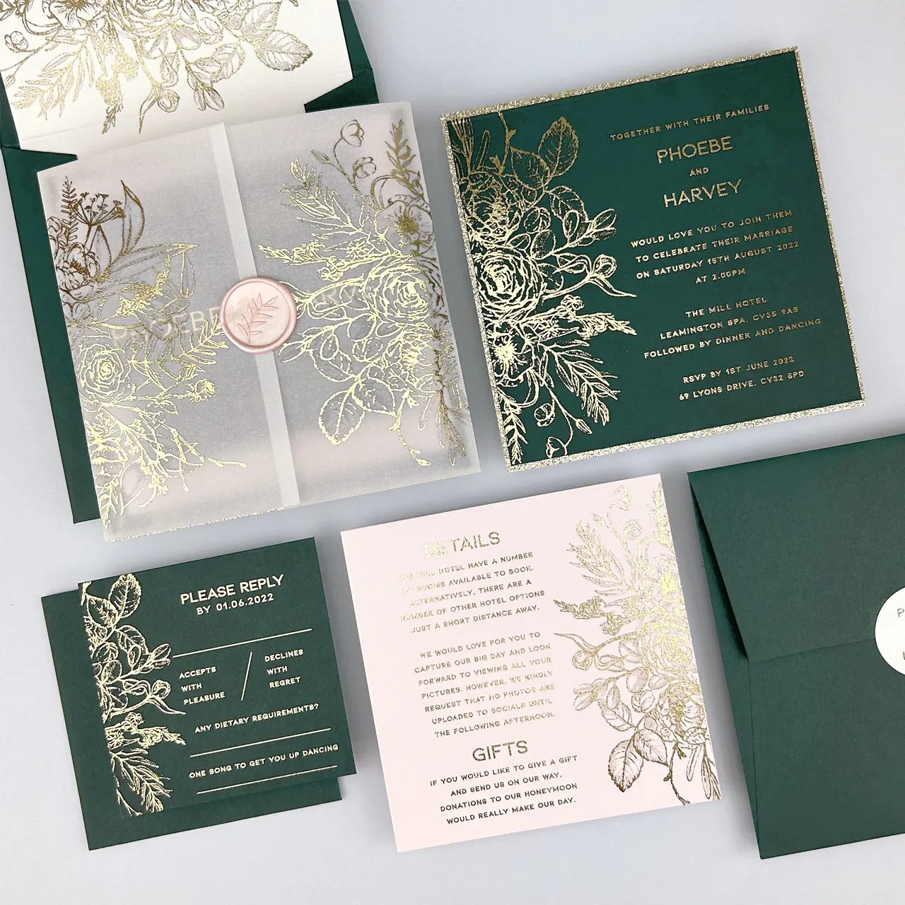 Tarjeta de invitación de boda de lujo, diseños personalizados impresos Tarjeta de invitación de boda de lujo/