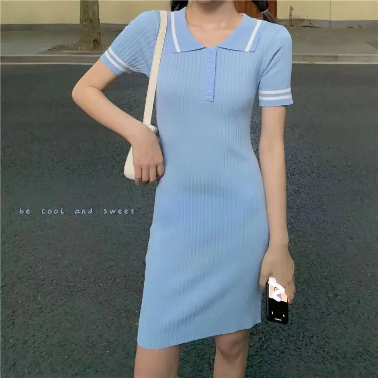 Летняя 2023 Корейская версия Xiao Xiang Feng Bing Si трикотажная юбка тонкая, соленая и милое короткое платье для женщин