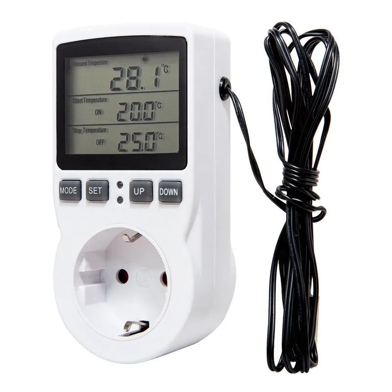 Thermostat EU/US/AU/royaume-uni minuterie de sortie contrôleur de température numérique prise de sortie avec minuterie interrupteur capteur sonde de refroidissement de chauffage