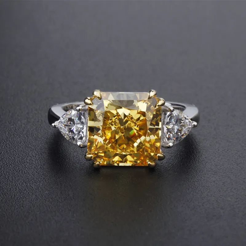 Anillo de diamante de Plata de Ley 925 para mujer, joyería de boda personalizada, de compromiso, de circón amarillo cortado, rodio de 18k