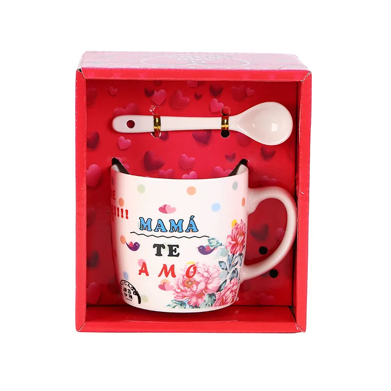 Design personalizzato spagnolo Logo personalizzato tazza da caffè in ceramica tazza da ufficio tazza per la festa della mamma con confezione regalo