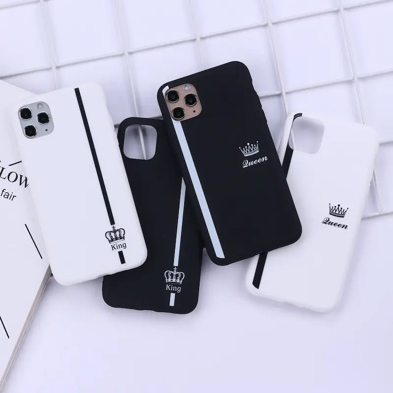 2022 Creative King Queen Crown Stripe Print Anti-Slip Matte Soft TPU Phone Case For iPhone 13 12 Pro Max 11 XS SmartPhone Cover