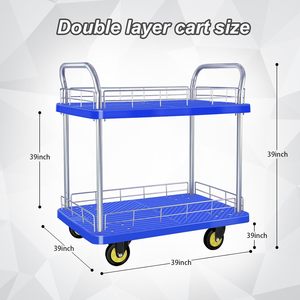 Fren 2 raf ile Platform el arabası ağır 880LBS plastik yardımcı malzeme arabası 35.43 "x 23.62" Platform sepeti Dolly depo hareketli - Product Image 4