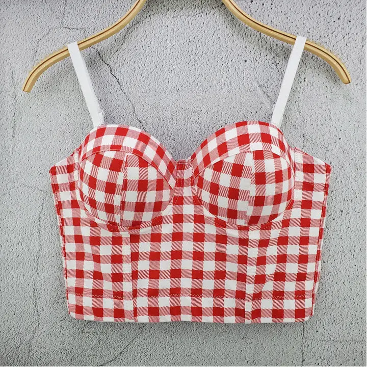 Nueva rejilla impresa Casual correa ajustable Vintage clásico Bustier sujetador corsés señoras corto niñas elegante mujeres tubo Crop Top Sexy