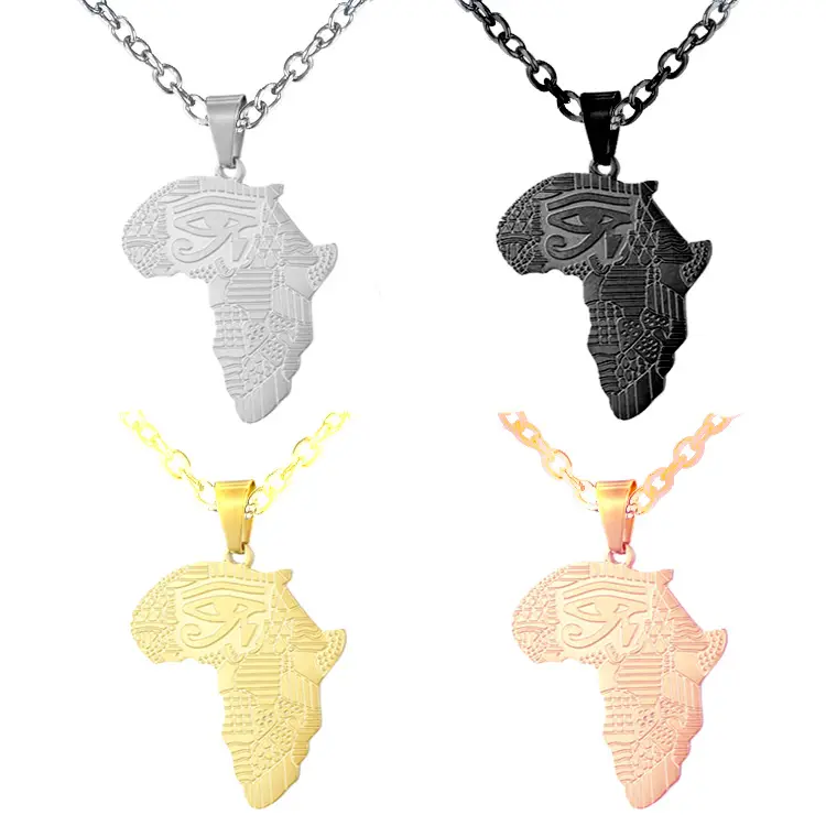 Colliers en acier inoxydable couleur argent/or, carte de l'afrique avec drapeau, pendentifs en chaîne, cartes africaines, bijoux pour femmes et hommes