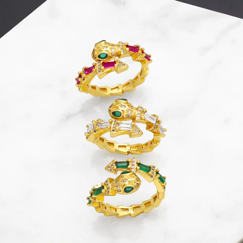 Bague serpent zircon multicolore exagérée design de mode sens personnalité bague d'ouverture bijoux à la mode