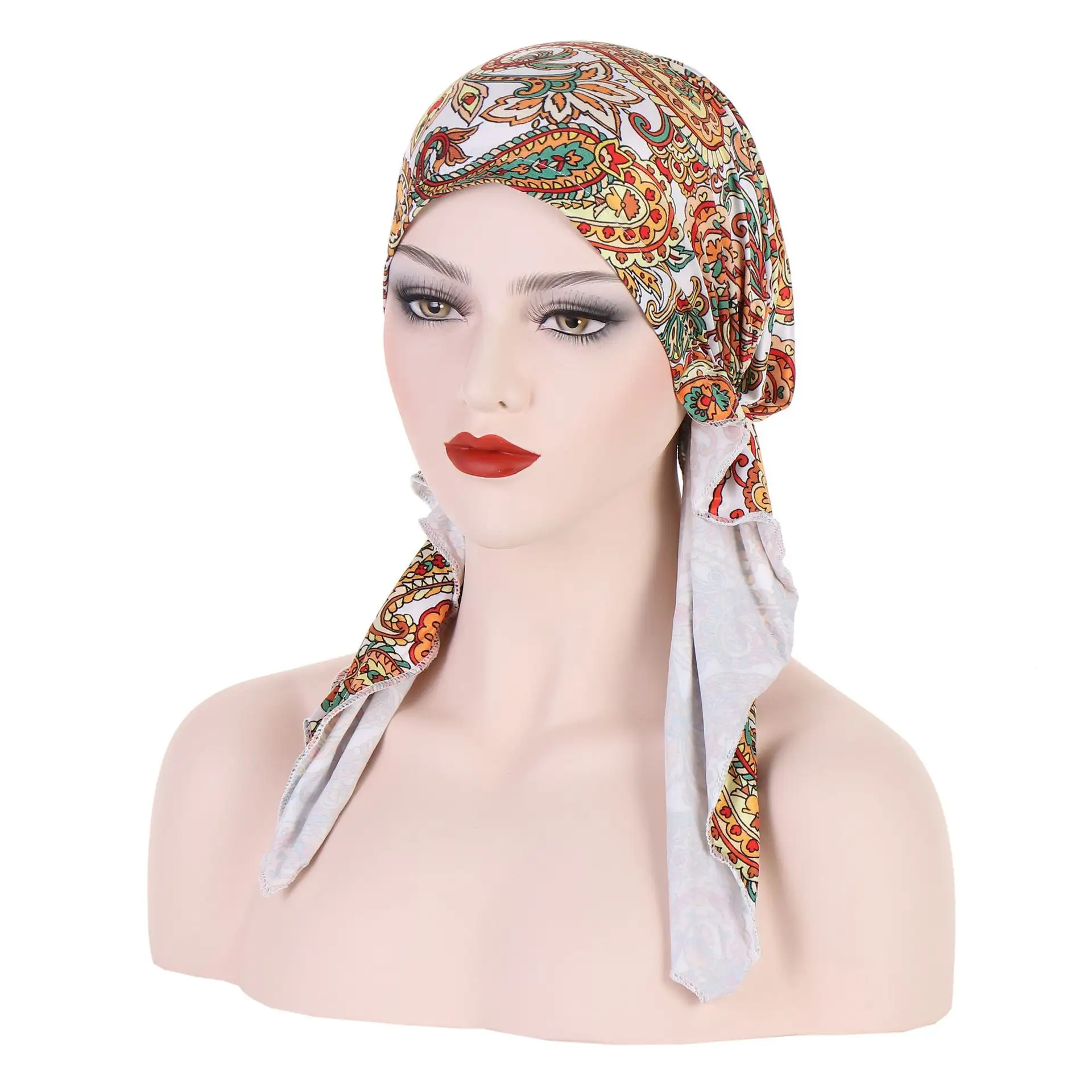 Nuevo sombrero curvo de tela floral, sombrero de pañuelo musulmán, jersey de flores de anacardo europeo y americano, sombrero femenino