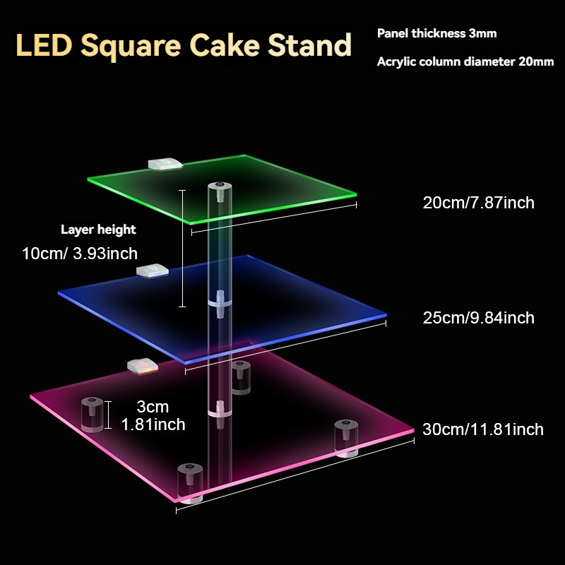 Présentoir à gâteau carré à LED