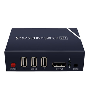 双显示器2x1二合一KVM交换机，带2个端口USB 2.0 8K @ 60Hz 4K @ 60Hz DP Displayport金属5v输入麦克风功能 - Product Image 1