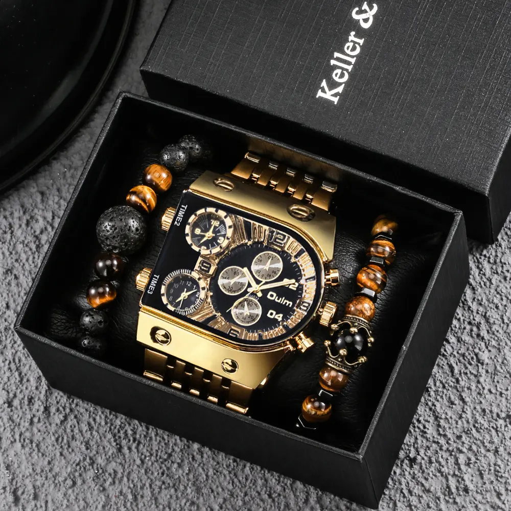 Oulm marka saat hediye seti aydınlık lüks erkek saatleri altın kol saatleri çelik kuvars saatler erkekler için saat erkek beyefendi hediye