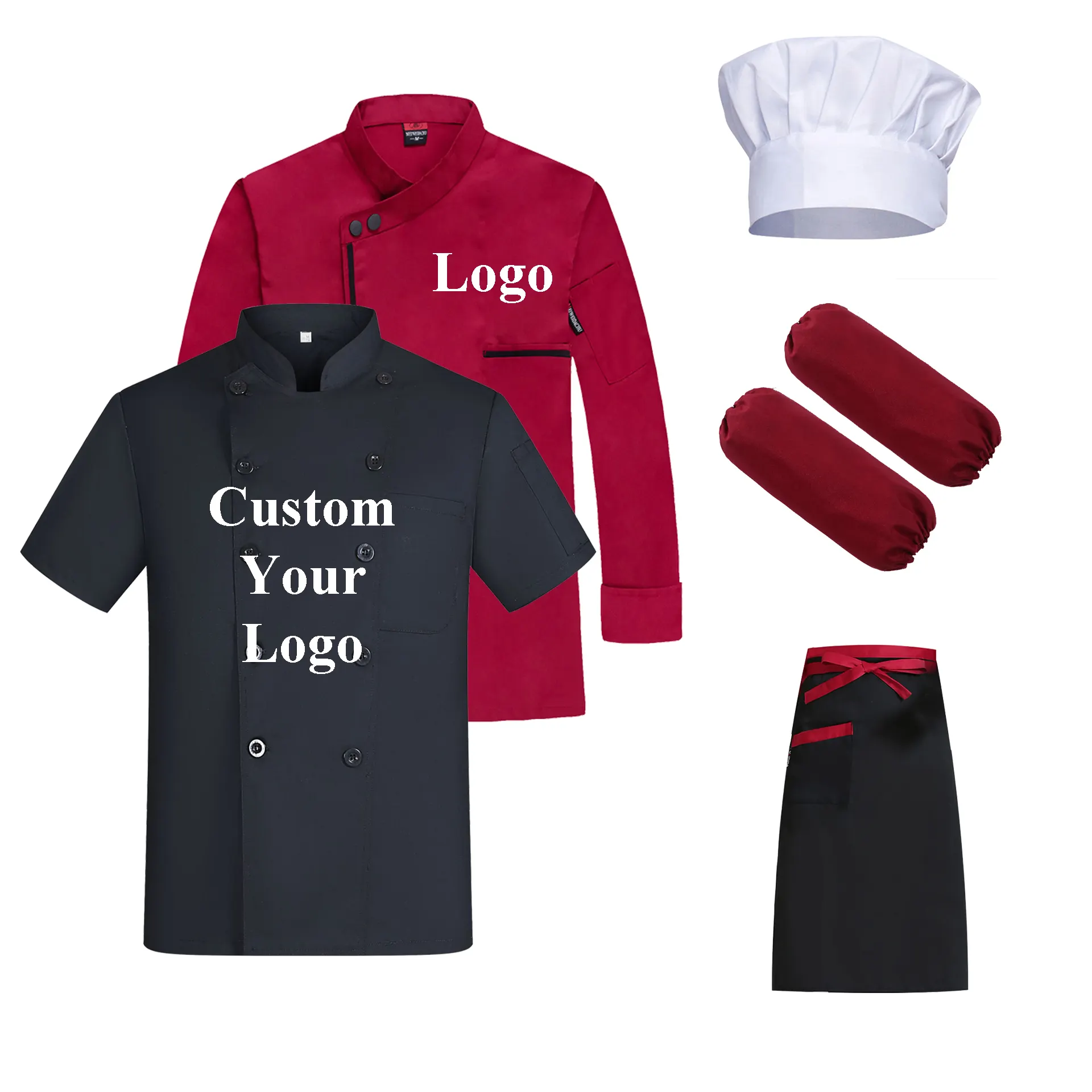 Personnalisé unisexe cuisinier cuisine chef serveur vêtements de travail serveuse serveur uniforme de restaurant réception avec logo brodé sur mesure
