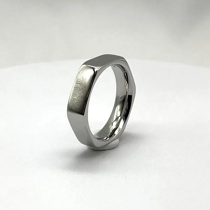 Hexagonal316L Stainless Steel Nut Design Black Glossy Silver & Black Men's Ring Silver Custom Nut Jewelry Ring
