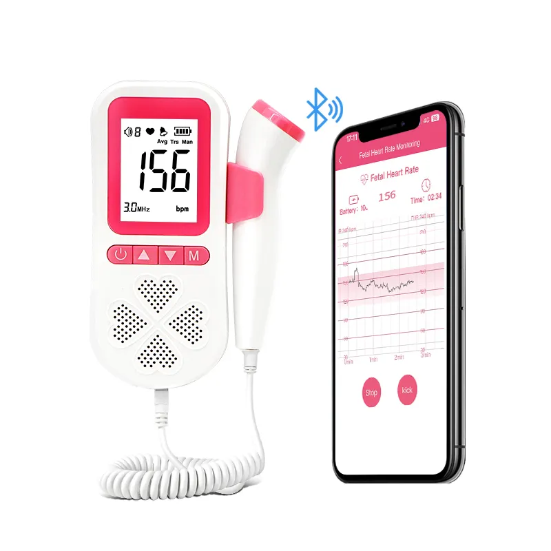 Bluetooth kablosuz bağlantı ile ücretsiz App depolama bebek kalp ses Doppler Fetal monitör