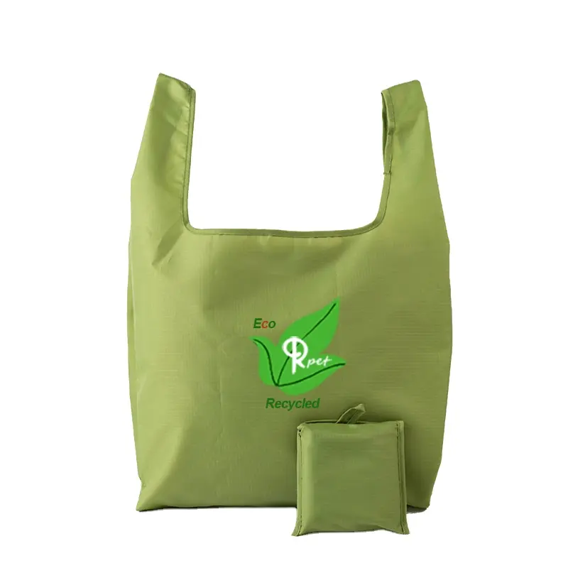 Su misura di Riciclaggio Eco-Friendly Grande Supermercato Pieghevole Poliestere Rpet Shopping Bag Con Il Sacchetto