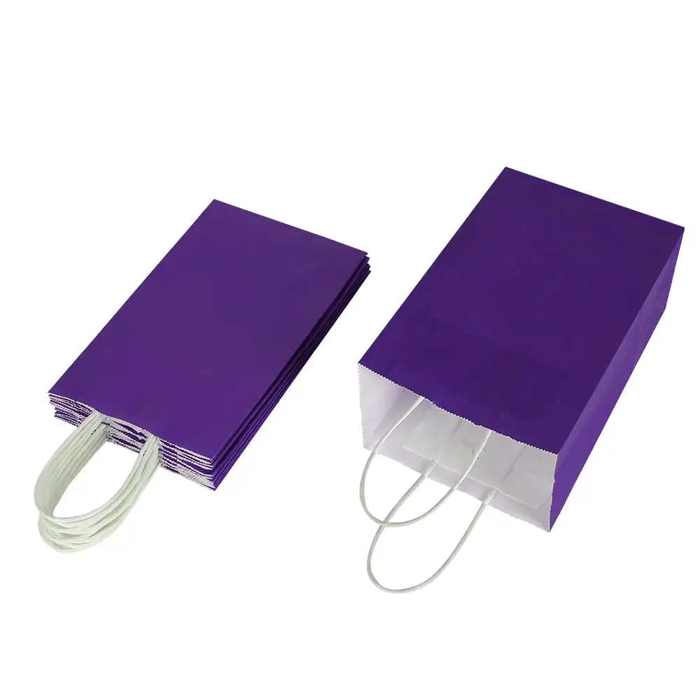 Vente chaude 100% sacs en papier compostables en bleu foncé support douane logo sac en papier violet avec poignée pour faire du shopping