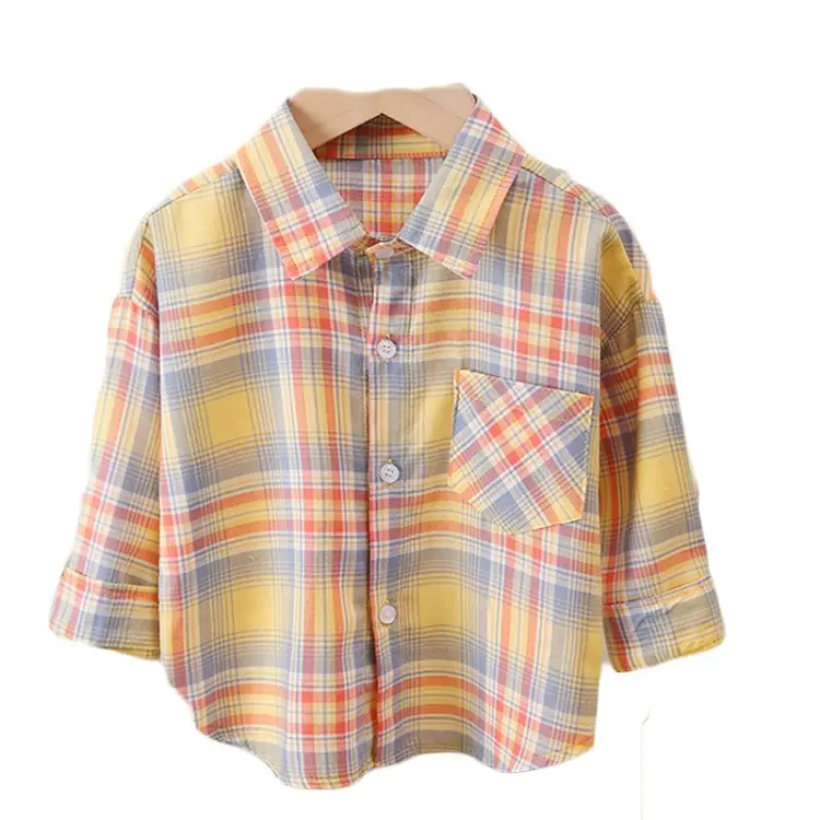Модная детская одежда из чистого хлопка; Рубашки в западном стиле для мальчиков; Блузка в клетку с длинными рукавами