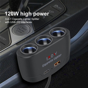 3合1通用串行总线C型插座120瓦汽车点烟器分离器12V 24v快速充电器电话电源适配器，适用于汽车DVR全球定位系统仪表盘 - Product Image 2