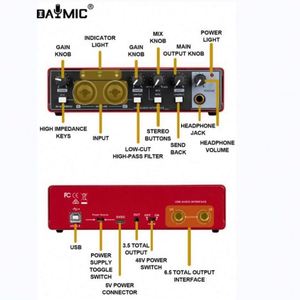 Mini <strong>Audio</strong> <strong>Interface</strong> 2 Channels 24bit 192kHz XLR 6.35MM <strong>Inputs</strong> Usb PC Sound Card Recording for Studio Live Computer - Product Image 4