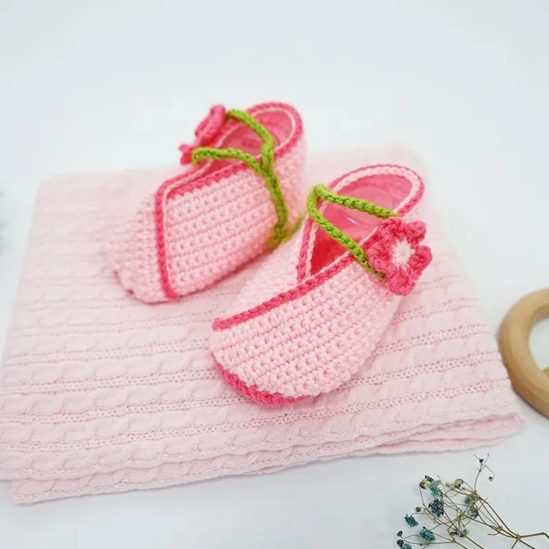 Ecológico First Walker Productos para bebés Zapatos casuales Niña Zapatos de bebé de ganchillo hechos a mano para bebés