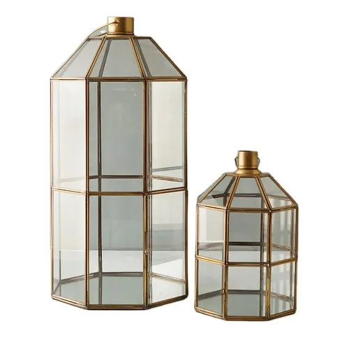 Lanterna de metal e vidro, lanterna metálica decorativa para áreas externas e internas, para férias antigas e decoração