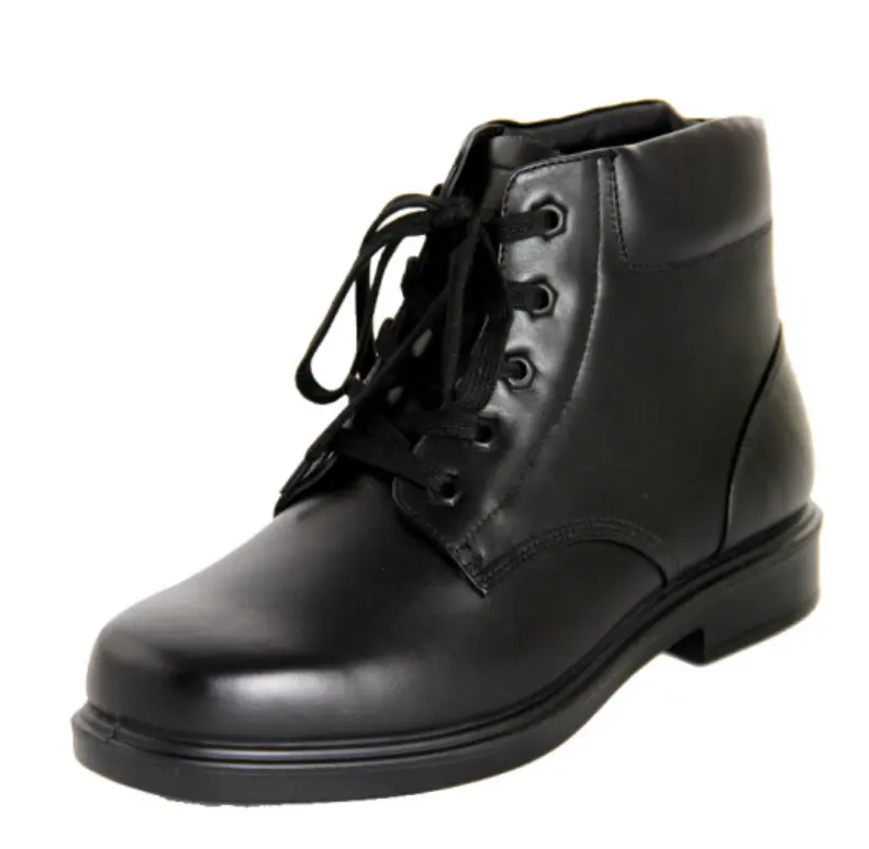HPA0112 bottines noires en cuir à cheville haute, chaussures de cow-boy de sécurité formelles de bureau en cuir de buffle lisse