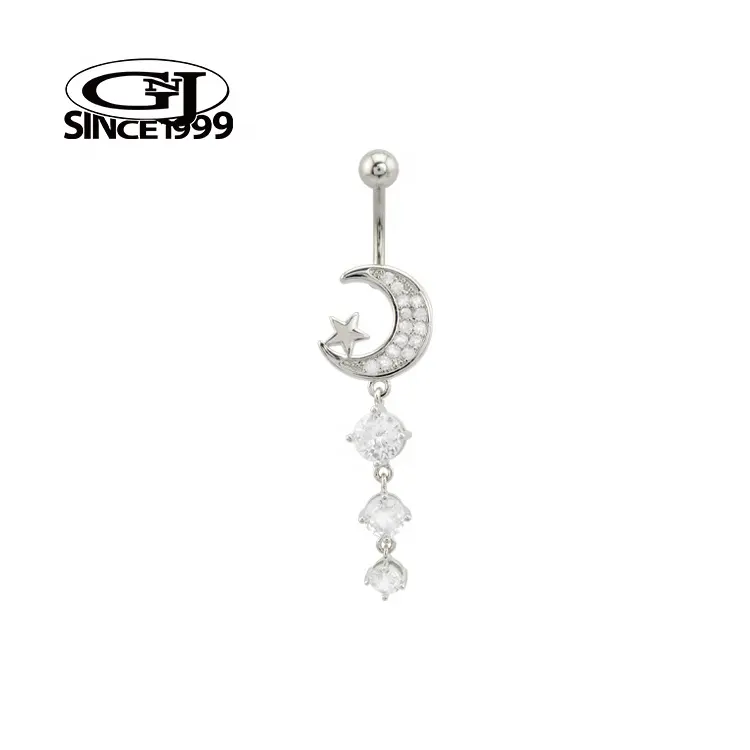 Piercing alla pancia incantevole luna multipla CZ con pietre CZ appese anello di pancia in acciaio chirurgico 316L GNJ MANUFACTURING Body Jewelry