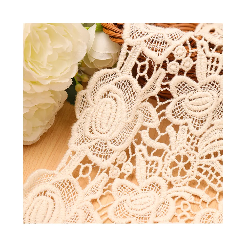 Tecido de renda para vestido de noiva 100% algodão tecido de renda guipura tecido dourado floral vestido de noiva
