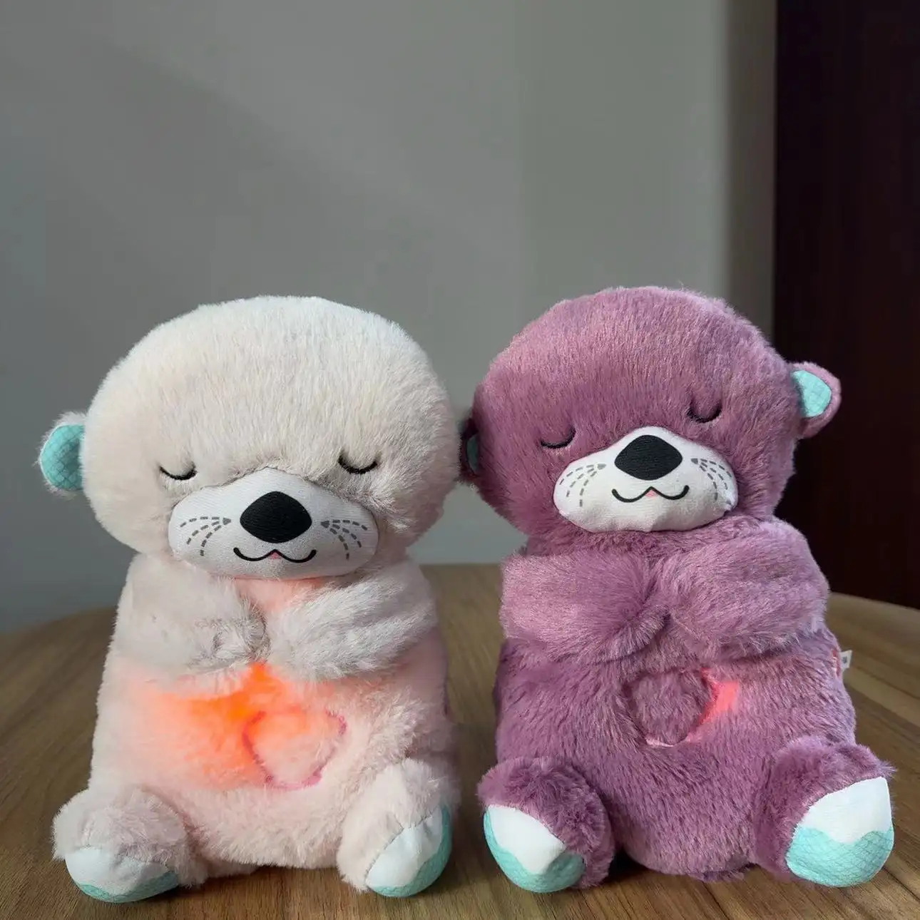 Vendita calda Soothe n coccole farcite lontra bambola per bambini LED e giocattolo di respirazione castoro bambino che dorme peluche