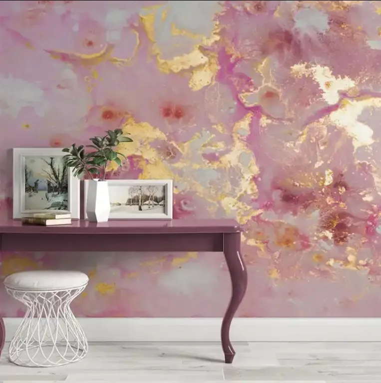 Pink Marble Wallpaper Peeling And Pasting Murals