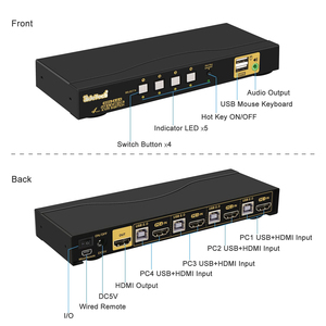 JideTech 4-Port <strong>KVM</strong> HDMI <strong>Switch</strong> with Audio USB Interface 4Kx2K@60Hz Kit Cables