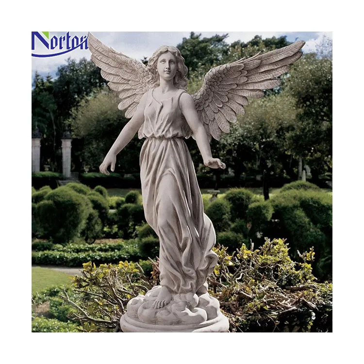 Decoración moderna para jardín, escultura de estatua de piedra de jardín de Ángel alado de mármol a gran escala a la venta