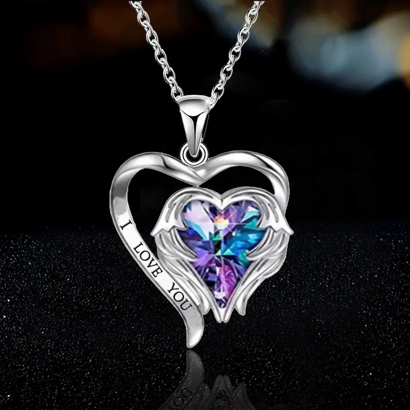 New Arrivals Sterling Silver I Love You Charm Crystal Heart Pendant Necklace Valentine's Day Gift Heart Necklace Jewelry