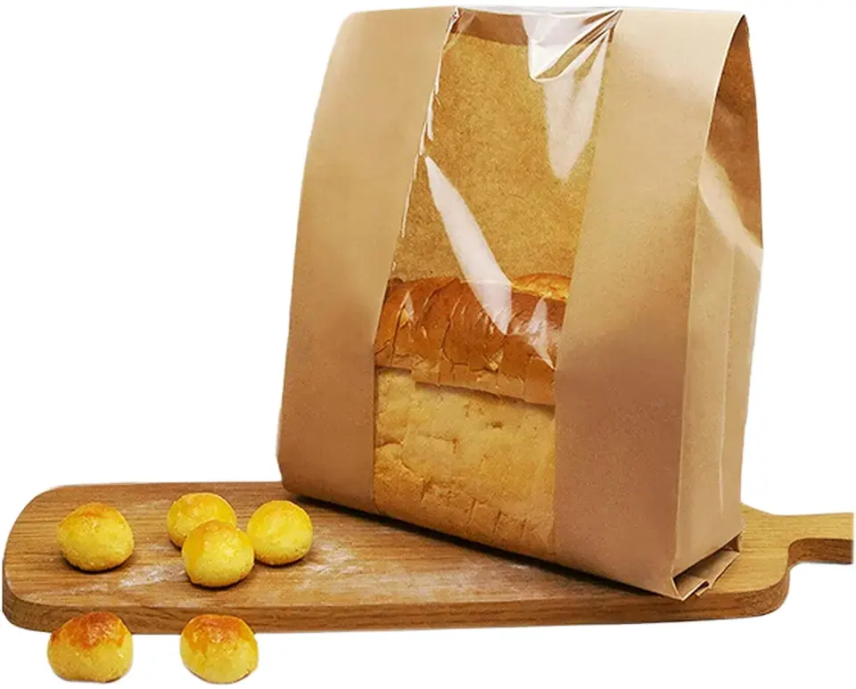 Sacchetto di pane di carta sacchetto di panetteria per la conservazione di imballaggi alimentari Kraft con finestra frontale