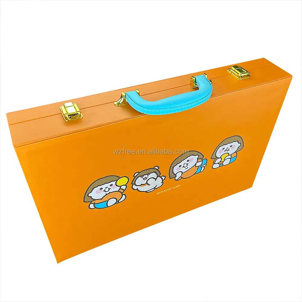 Caja de madera portátil de cuero sintético para juego de mesa, almacenamiento de plástico con dibujos animados, Mahjong, personalizada, colorida, naranja