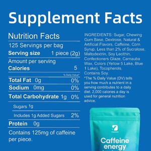 Nhà máy OEM <span class=keywords><strong>caffeine</strong></span> năng lượng kẹo cao su tập trung kẹo cao su mỗi mảnh Chứa 125 miligam <span class=keywords><strong>caffeine</strong></span> mát bạc hà mỗi túi chứa 60 miếng - Product Image 3