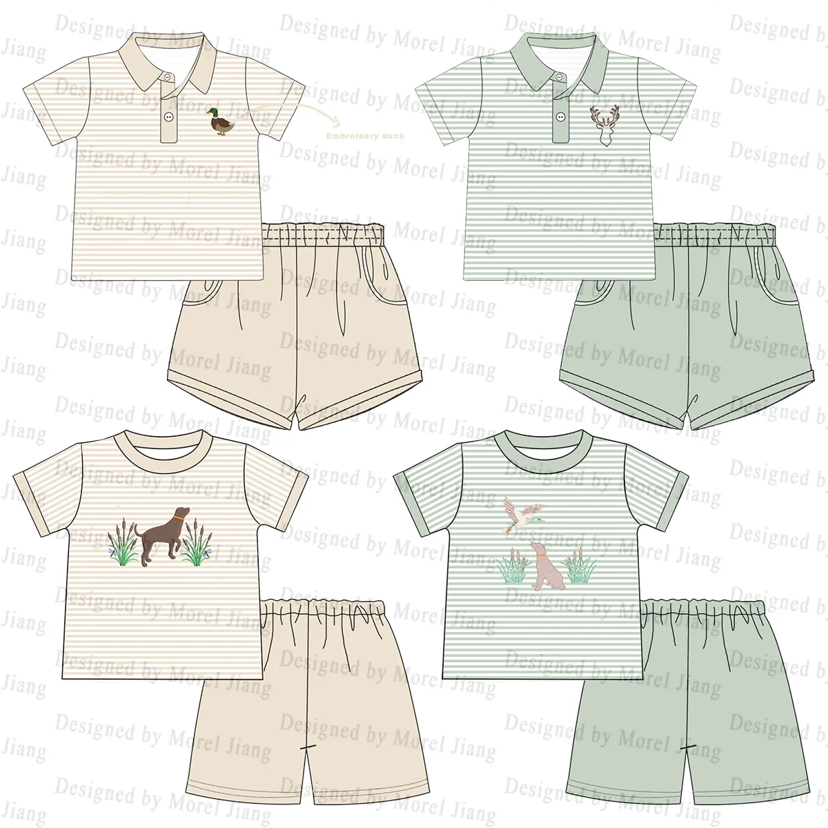 प्योरसन ग्रीष्मकालीन बच्चों के कपड़े सेट लड़कों के लिए छोटी आस्तीन वाली लोकप्रिय शिकार शैली वाली कैजुअल कॉटन टी-शर्ट