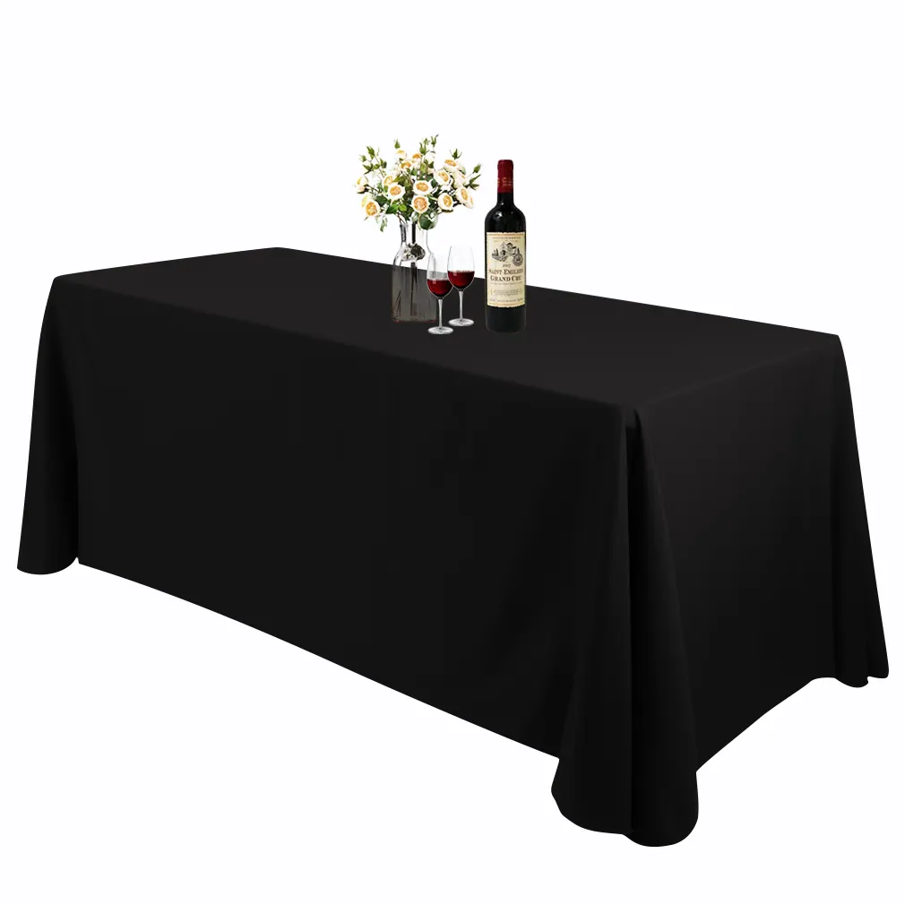 High quality polyester rectangular black table cloth luxury banquet decorative wedding tablecloths