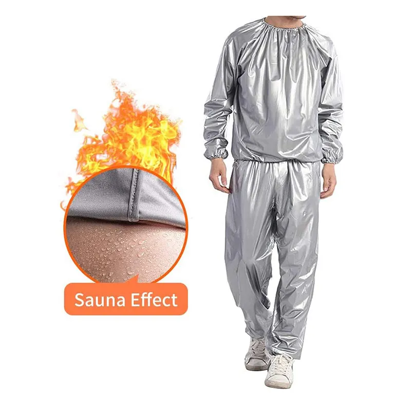 Venta al por mayor ejercicio Sauna traje plata barato PVC Sauna traje para perder peso deportes