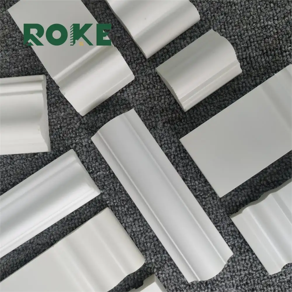 ROKE polystyrene indoor decor waistline Plastic White Skirt Polystyrene Ps Molded Foam Skirting Composite Skirting