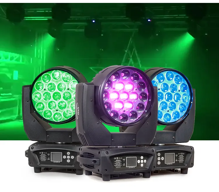 مصباح LED 19 قطعة 15 وات مصباح Zoom متحرك بالألوان الأحمر والأخضر والأزرق 4 في 1 مصابيح مسرح لحفلات الزفاف والنوادي مصابيح للعرض