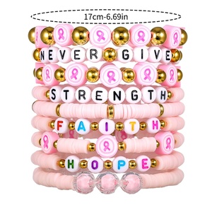 9 PACK - Breast Cancer Pulseiras Set para Mulheres Girl Pink Ribbon Consciência Câncer de Mama Empilhamento Bead Pulseira Pulseiras Stack