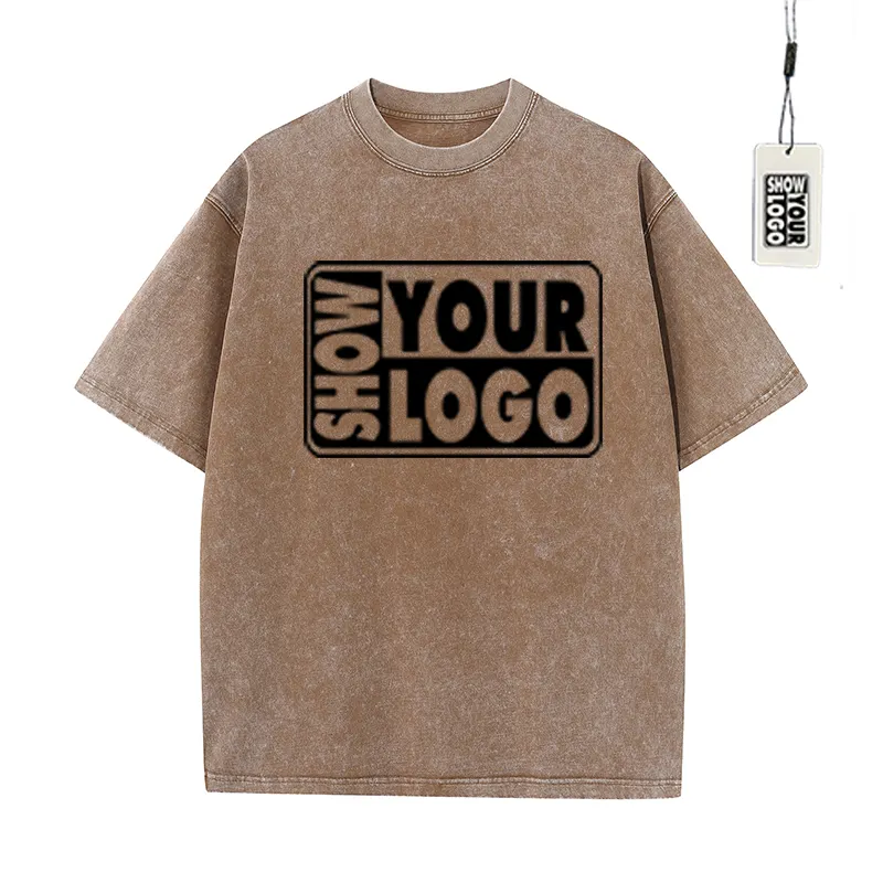 270gsm Logo personalizzato Unisex cotone naturale Batik Acid Washed Camel T-Shirt oversize pesante Retro Vintage T Shirt