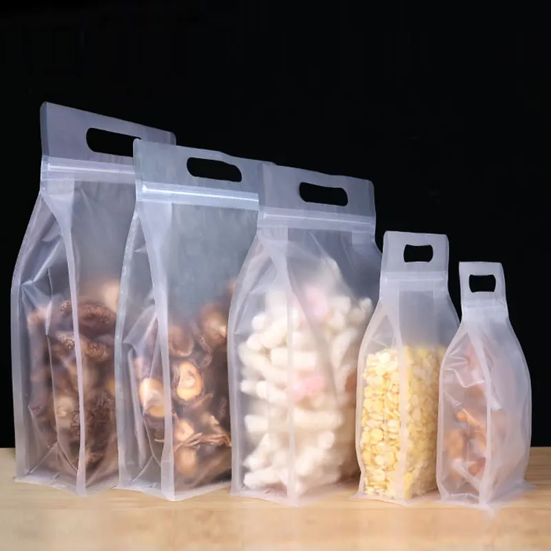 Bolsa de fondo plano esmerilado de 250g y 500g, embalaje de palomitas de maíz, soporte de impresión, bolsas de alimentos, mango ancho