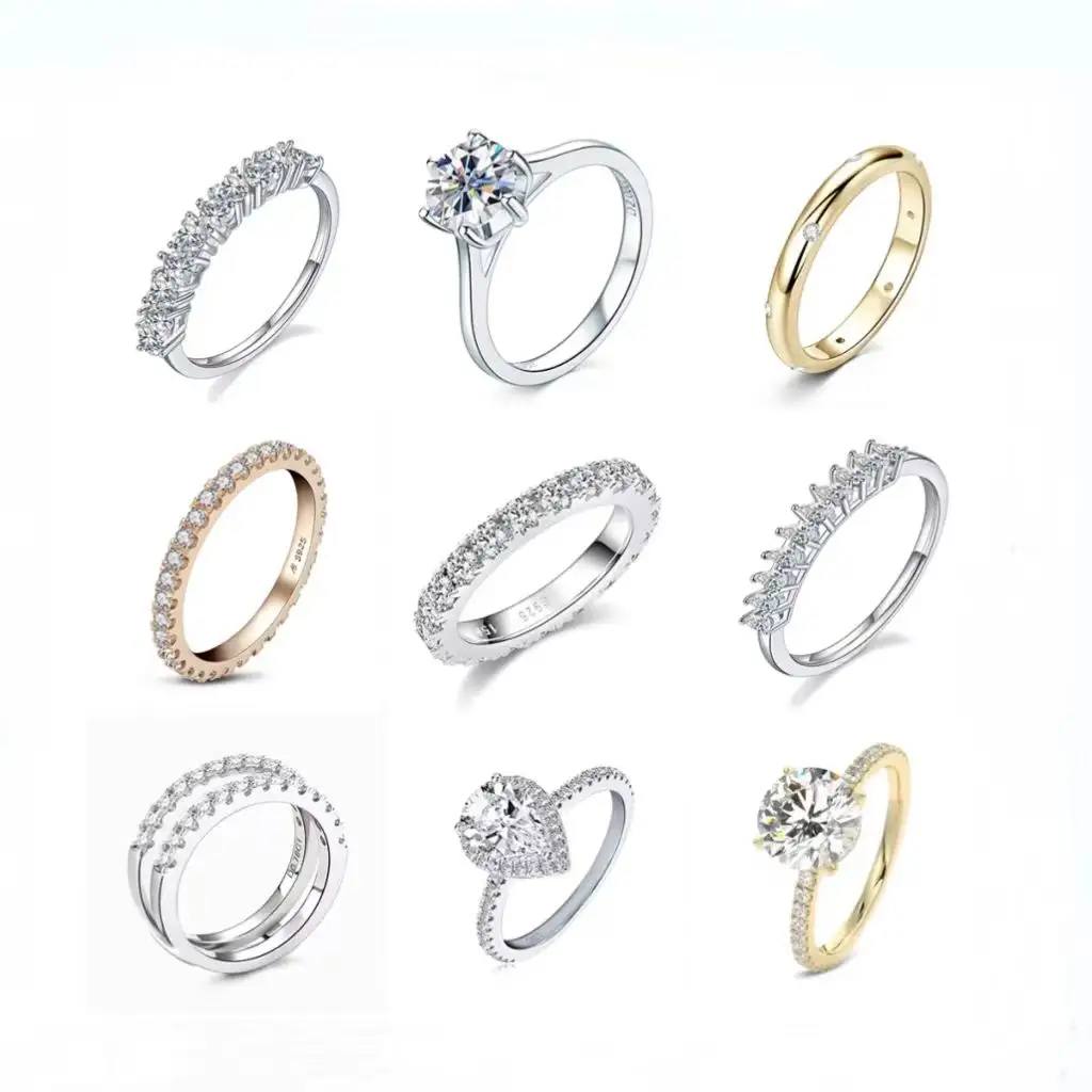 Модные ювелирные кольца 925 стерлингового серебра кольцо Муассанит обручальные кольца с бриллиантами 2ct Пасьянс Муассанит кольца