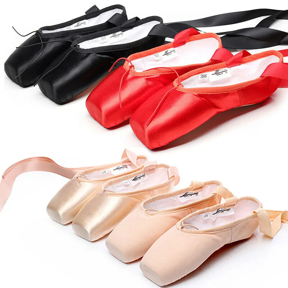 Sapatos de balé ponte profissional, brilhante cetim rosa dourado sapatos de dança para meninas adulto