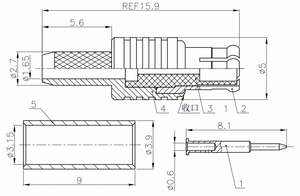 ตัวเชื่อมต่อสายเคเบิลตัวผู้แบบจีบสำหรับ RG316 RG174แจ็คตัวผู้ลดการสูญเสียสัญญาณ <span class=keywords><strong>MCX</strong></span>-C-J1.5