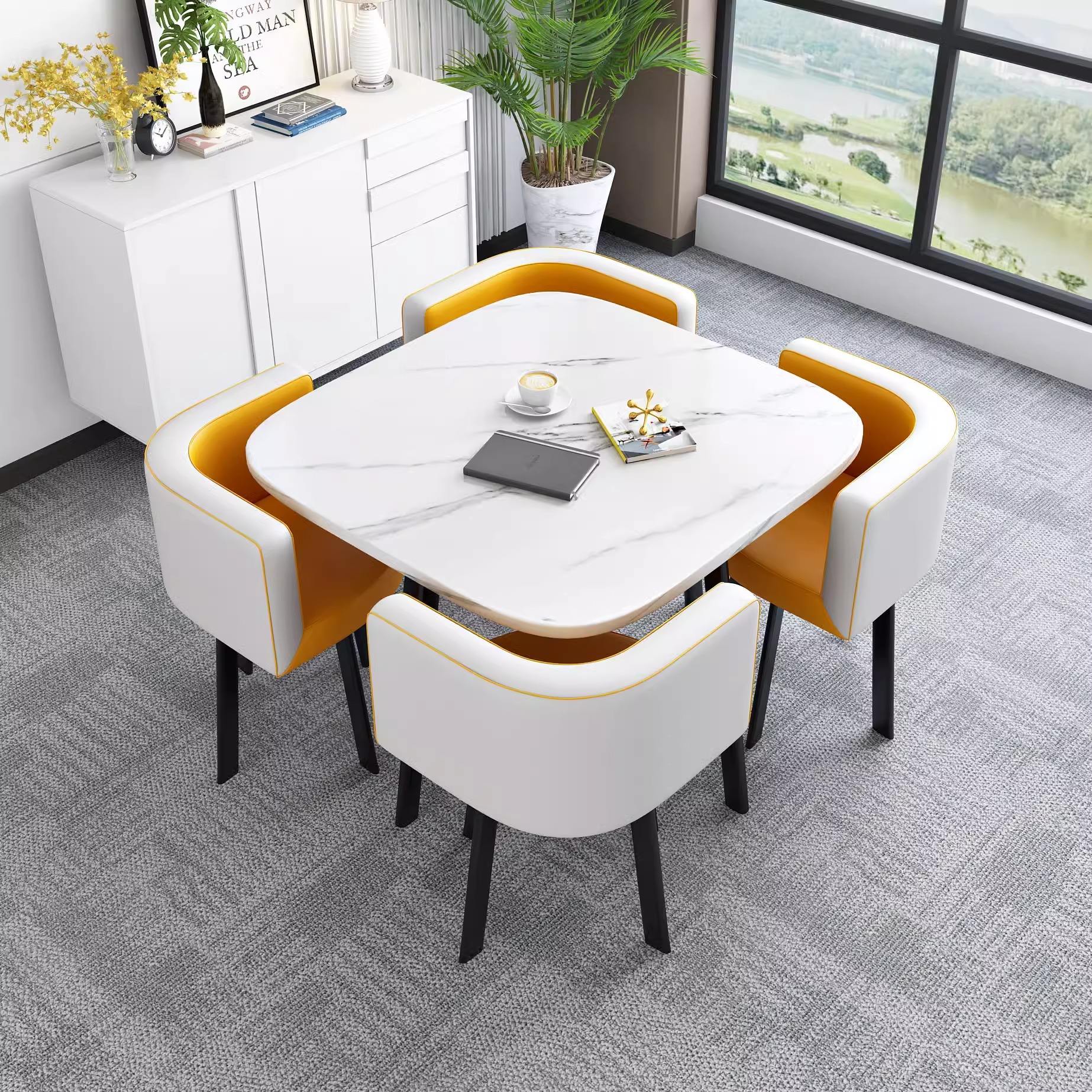 Silla de cuero amarillo y blanco de imitación piedra blanca raíz cuadrada