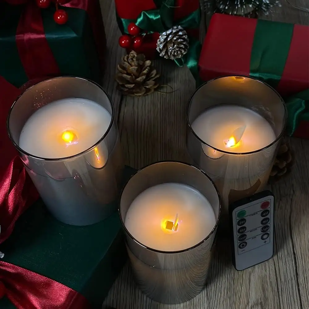 Velas eletrônicas sem chama LED Cera Real USB recarregável Pilar Velas Christmas Bougie Kerzen com chama em movimento