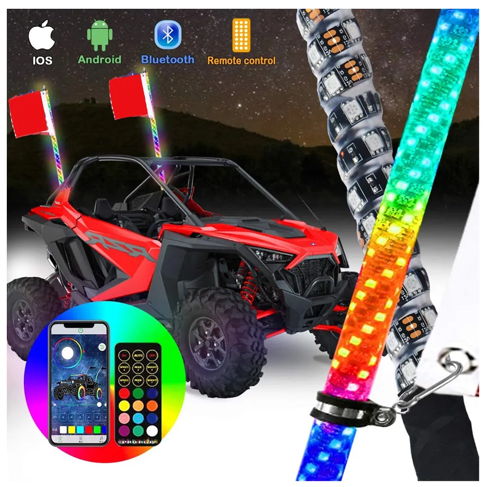 Flexible Led Whip rzr 360 Degrés Spirale RGB Antennes Twisted Accessoires À Distance LED Fouet Lumières pour UTV Off- Road ATV